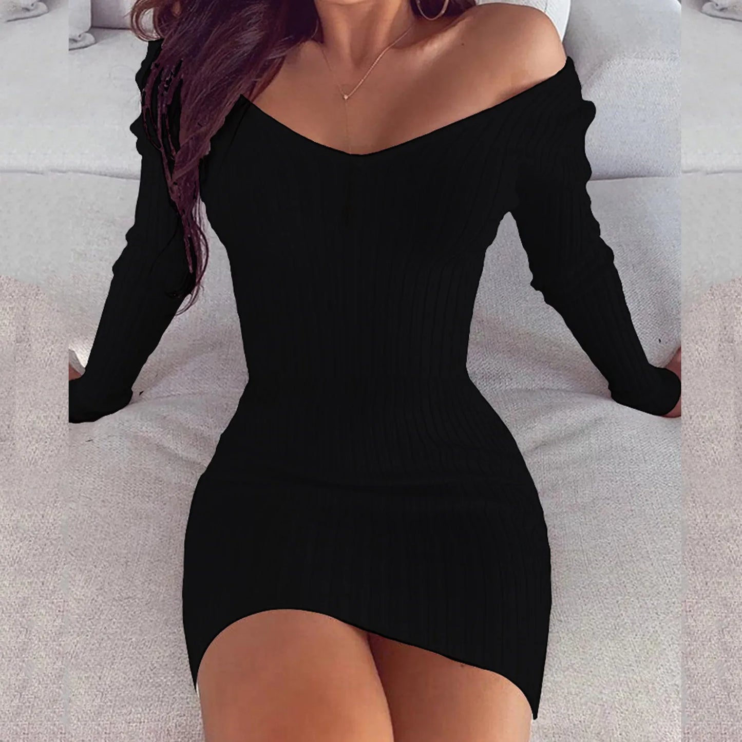 Sexy off Shoulder Long Sleeve Bodycon Dress 