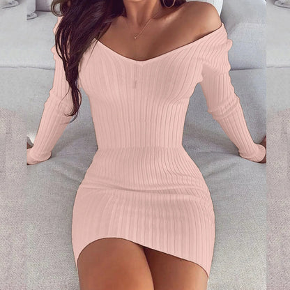 Sexy off Shoulder Long Sleeve Bodycon Dress 