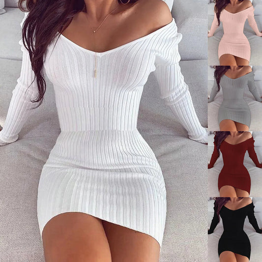 Sexy off Shoulder Long Sleeve Bodycon Dress 